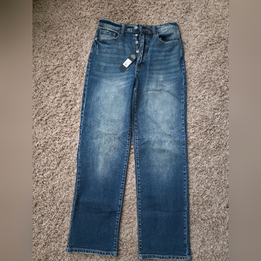 NWT Fashion Nova - All For You Stretch Straight Leg Jeans - Dark Wash- Size 7